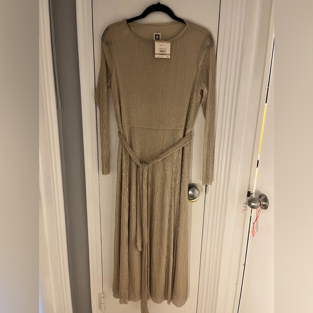NEW Ann Klein tea length gold shimmer a-line dress!